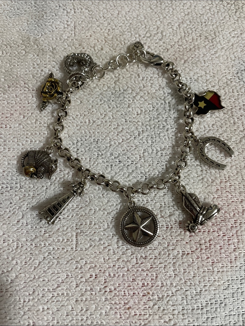Brighton Silver Plated Texas Themed Charm Bracelet
